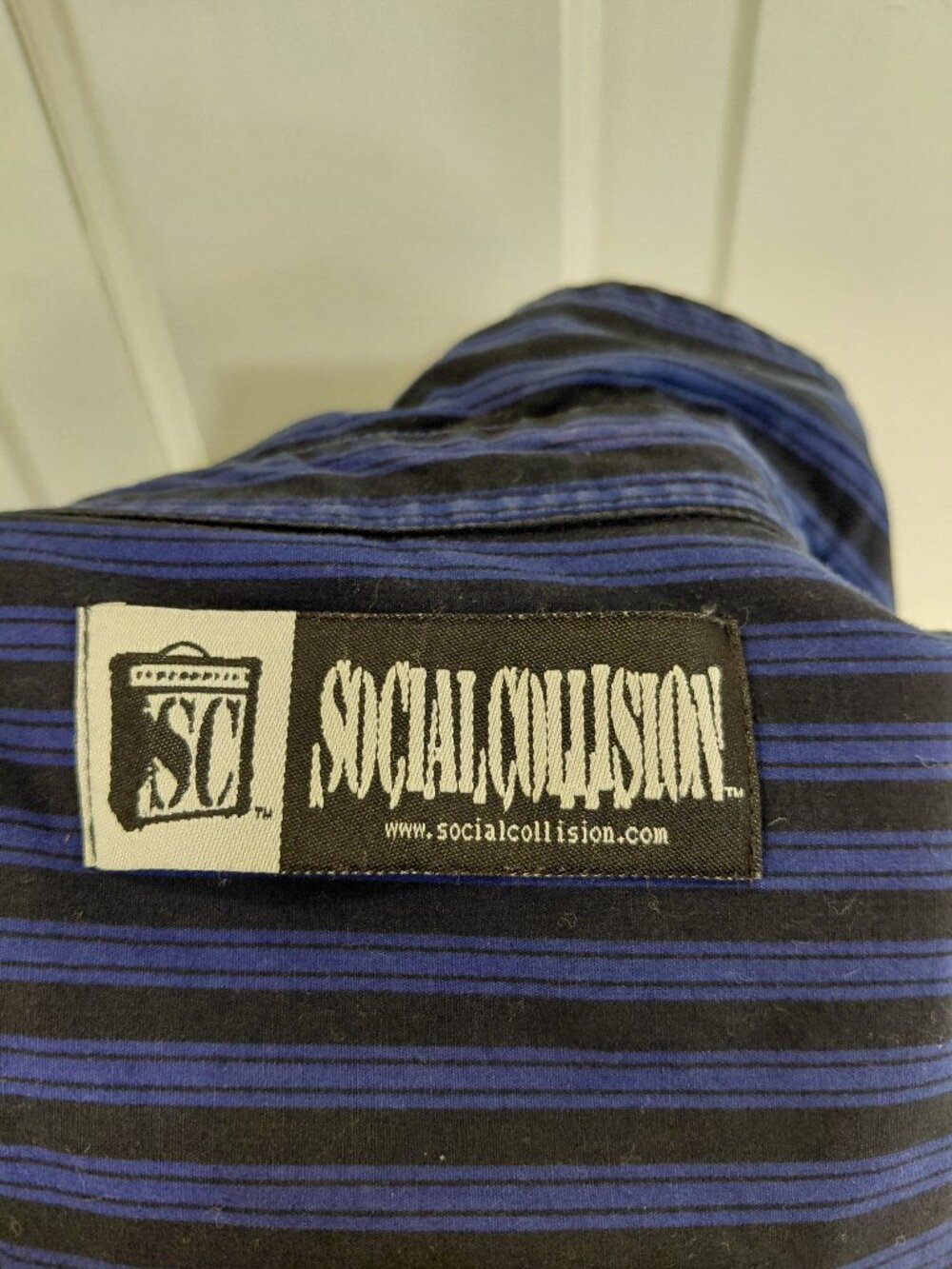 Black and blue striped, long-sleeved button down